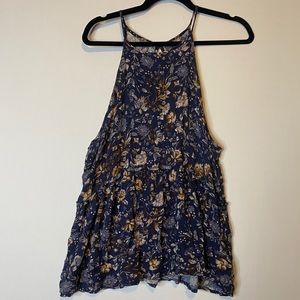 AEO Floral Peplum High Neck Tank Top Button Back